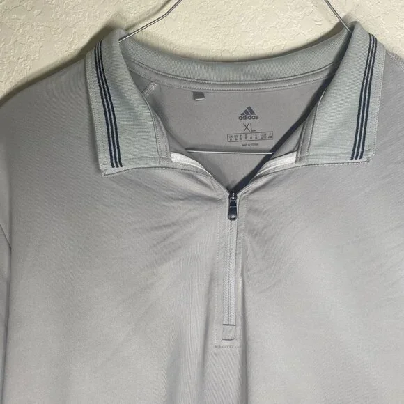 Adidas Mens XL Gray Long-Sleeve Polo Shirt With Zip Collar - Picture 3 of 7